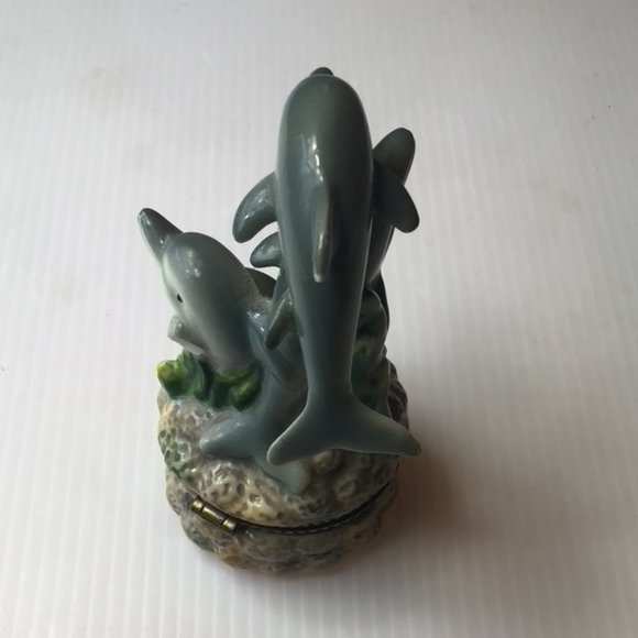 🍐🍄 Vintage Porcelain Dolphin Trinket Box 🍇🐷 - Picture 3 of 7